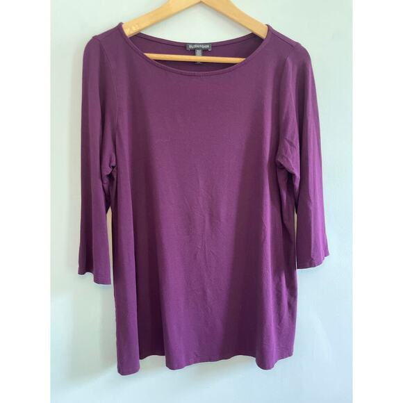 Eileen Fisher Purple Women's Top Large 3/4 Sleeve Made in USA - Picture 1 of 5